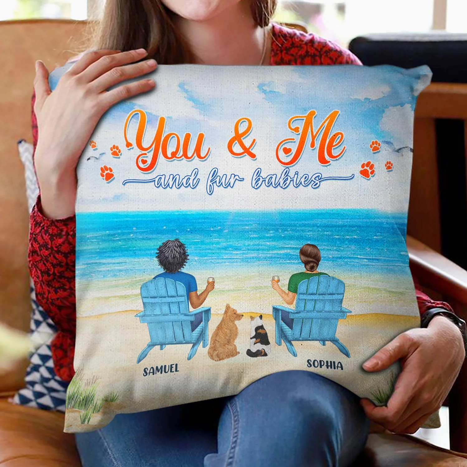You And Me And The Dogs Peace Beach View - Gift For Pet Lovers - Personalized Pillow - Image 2