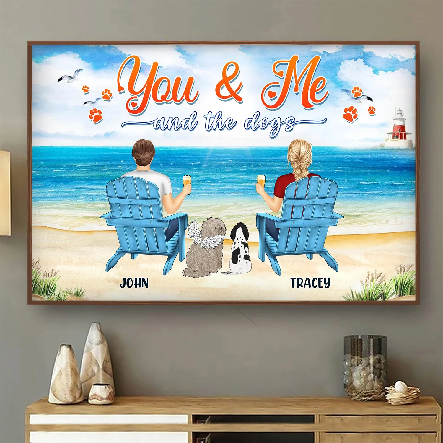 You And Me And The Dogs Peace Beach View - Gift For Pet Lovers - Personalized Poster - Image 2
