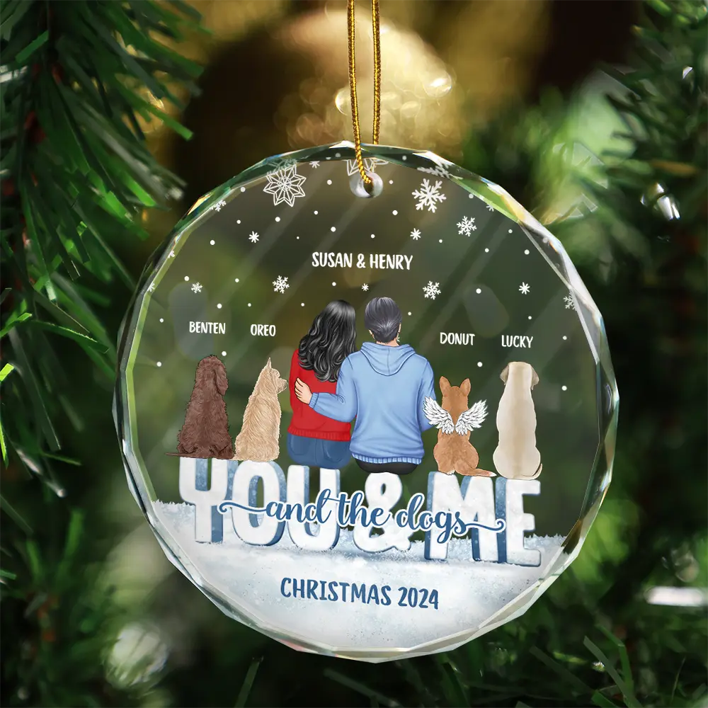 You And Me And The Dogs - Personalized Circle Glass Ornament - Image 3