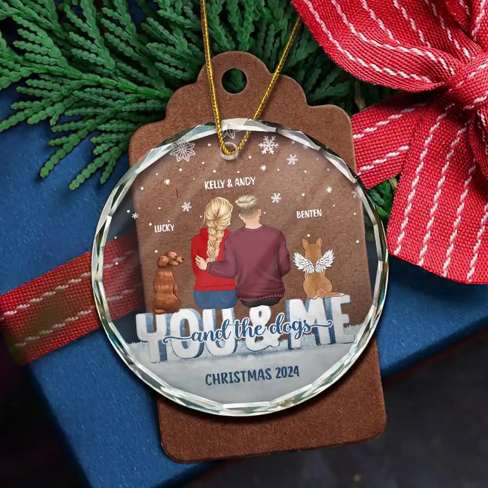 You And Me And The Dogs - Personalized Circle Glass Ornament - Image 5