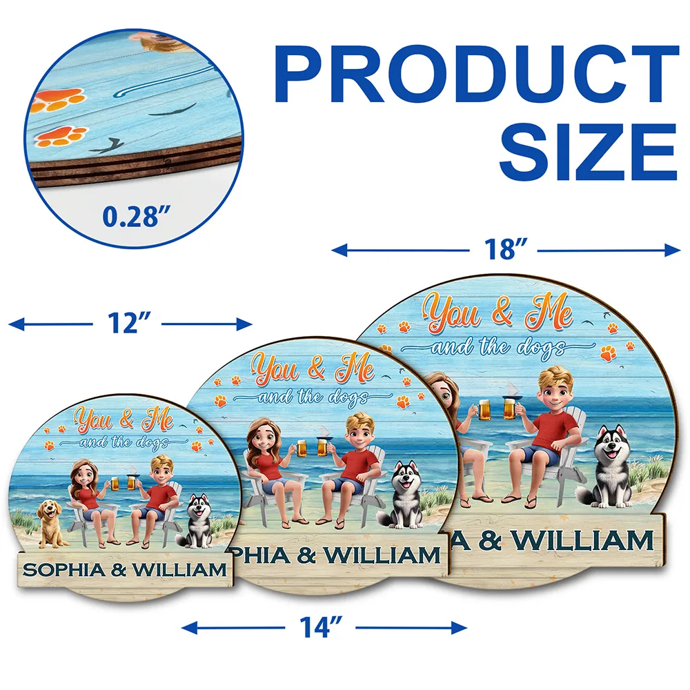 You And Me And The Fur Babies Beach View - Personalized Custom Shaped Wood Sign - Image 5