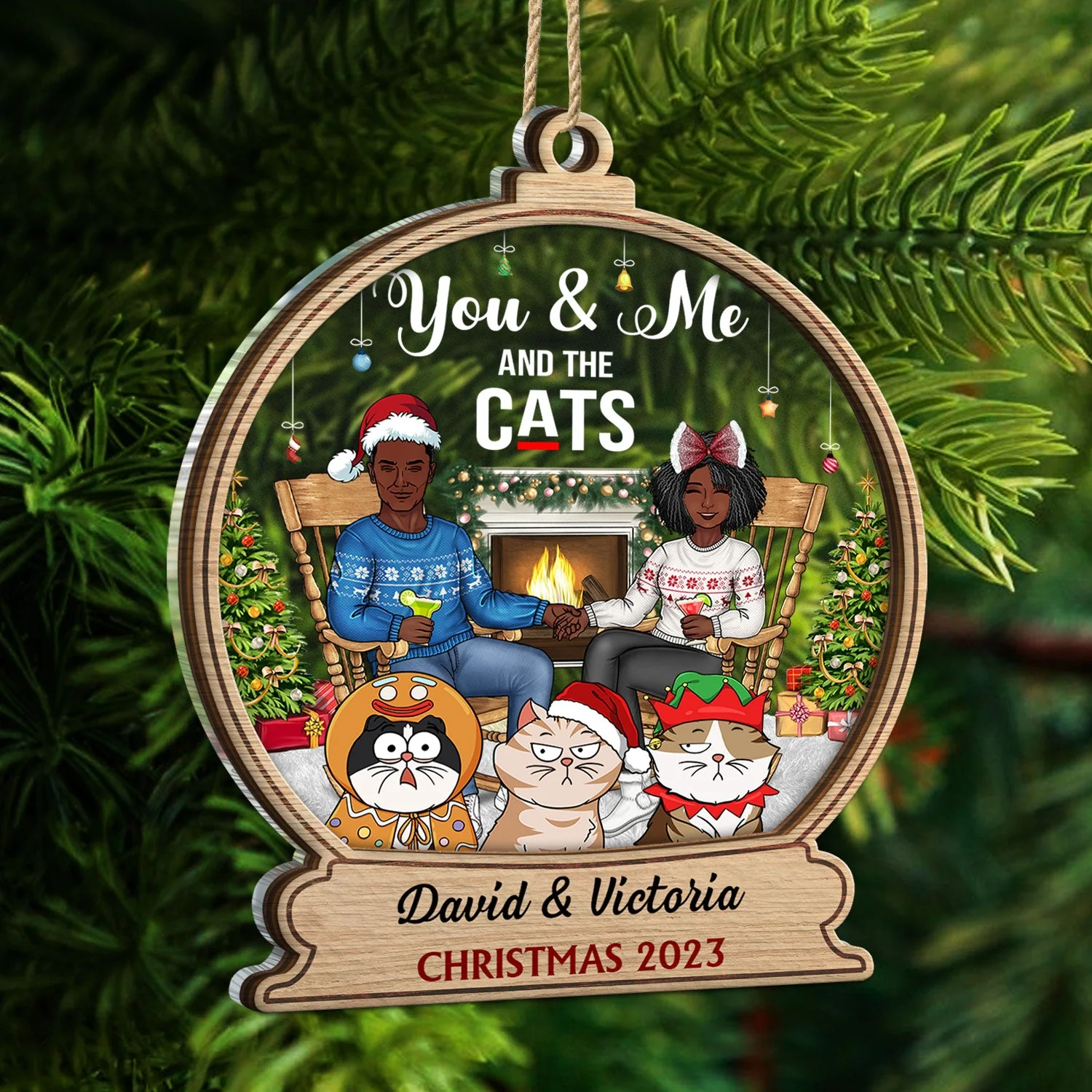 You And Me And The Fur Babies - Christmas Gift For Couples, Dog, Cat, Pet Lovers - Personalized 2-Layered Mix Ornament - Image 5