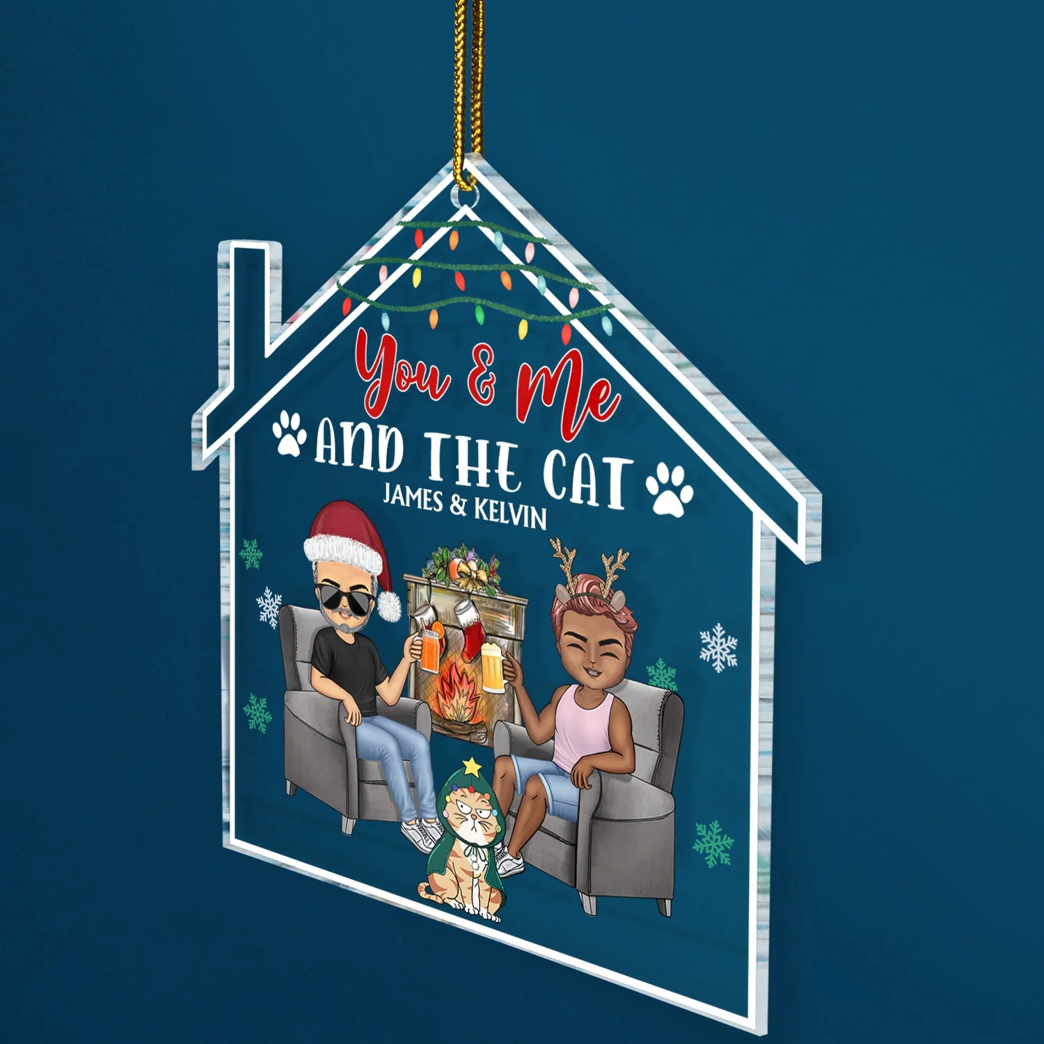 You And Me And The Fur Babies - Christmas Gifts For Couples, Dog Lovers, Cat Lovers - Personalized Custom Shaped Acrylic Ornament - Image 2