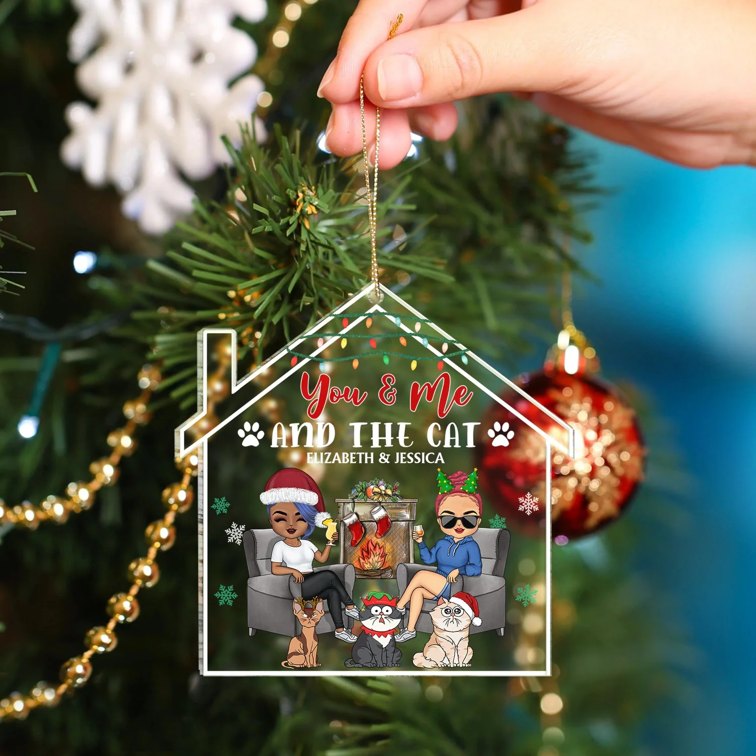 You And Me And The Fur Babies - Christmas Gifts For Couples, Dog Lovers, Cat Lovers - Personalized Custom Shaped Acrylic Ornament - Image 4