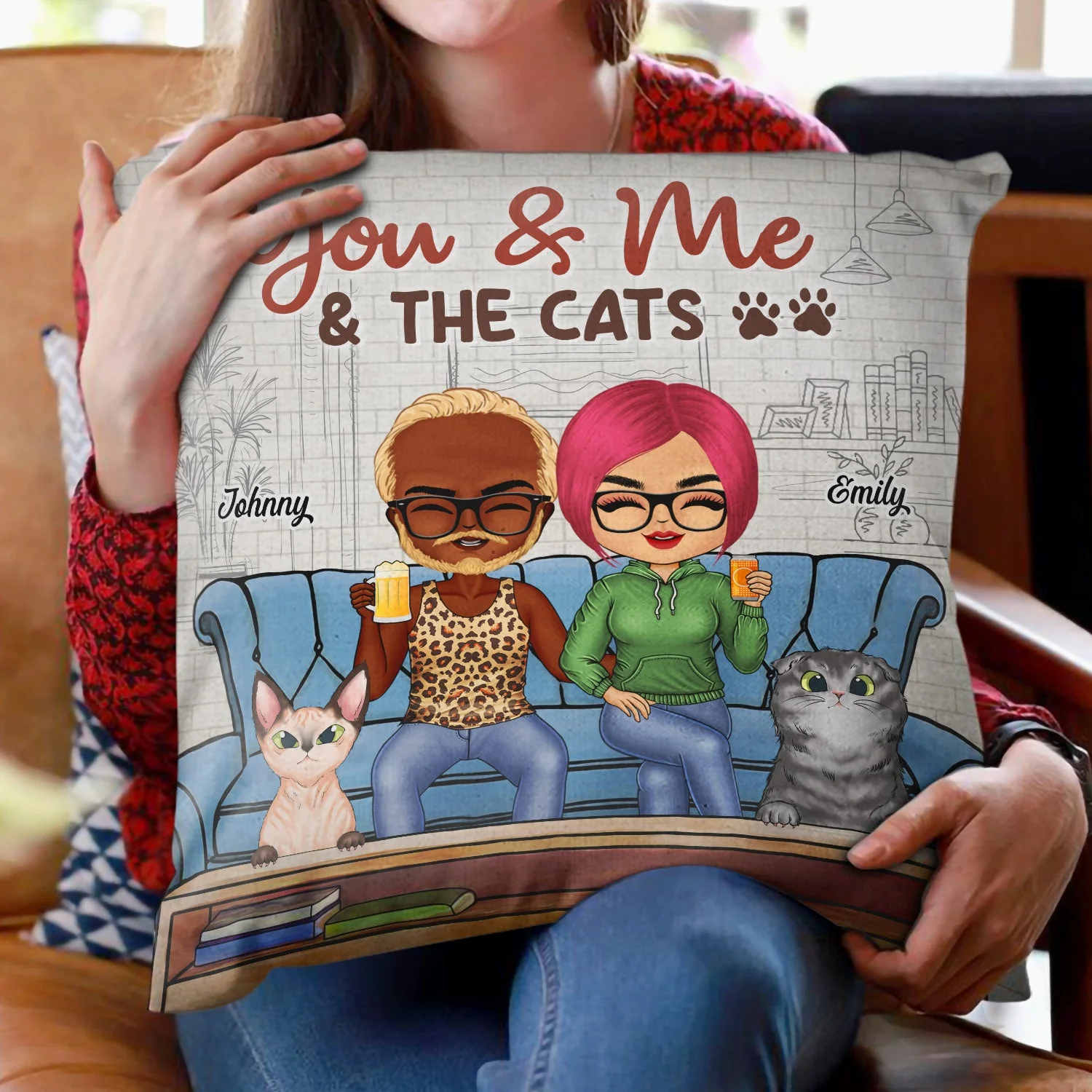 You Me And The Fur Babies Couple Dog Cat - Gift For Dog Lovers & Cat Lovers - Personalized Custom Pillow - Image 2