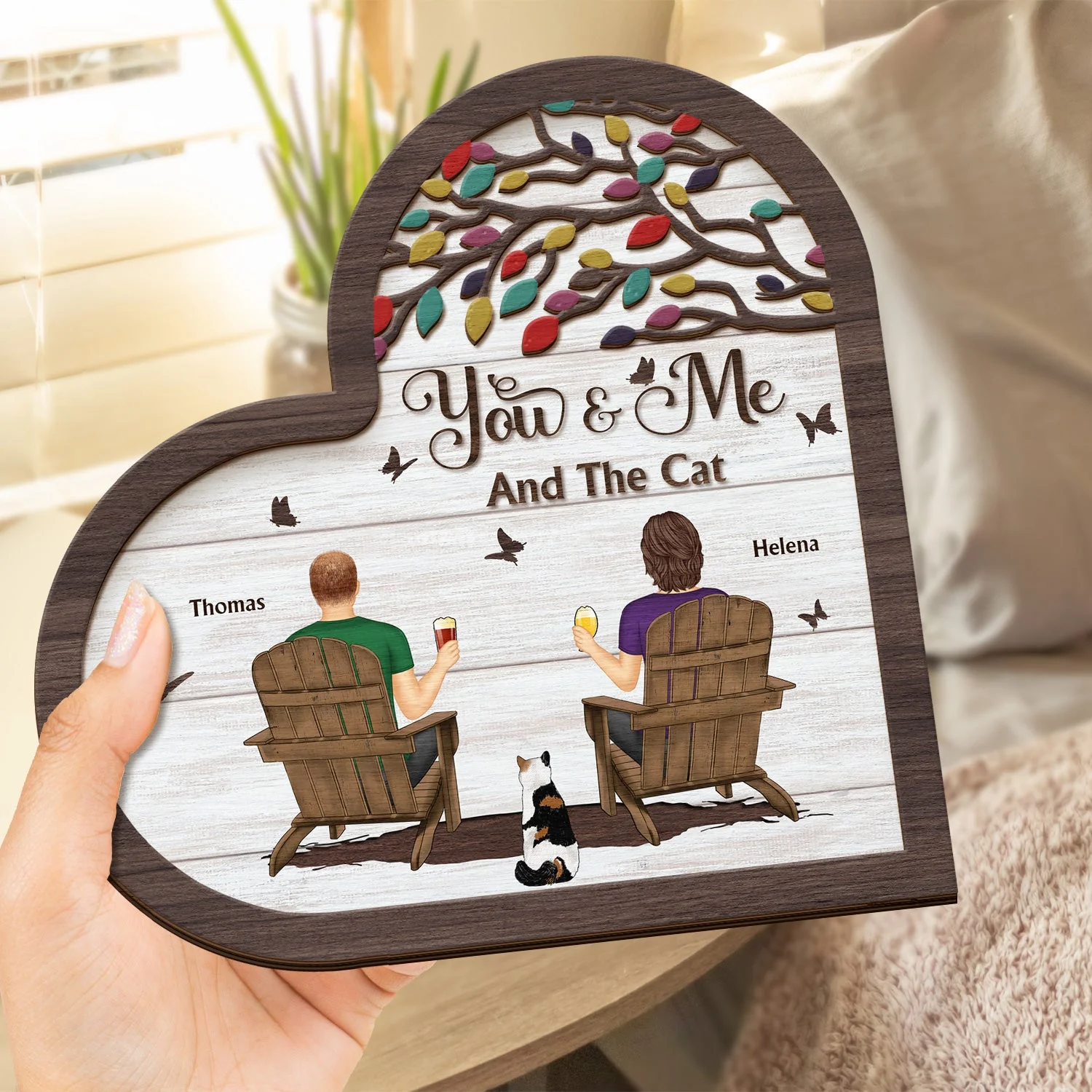 You And Me And The Fur Babies - Gift For Pet Couples - Personalized 2-Layered Wooden Plaque With Stand - Image 5