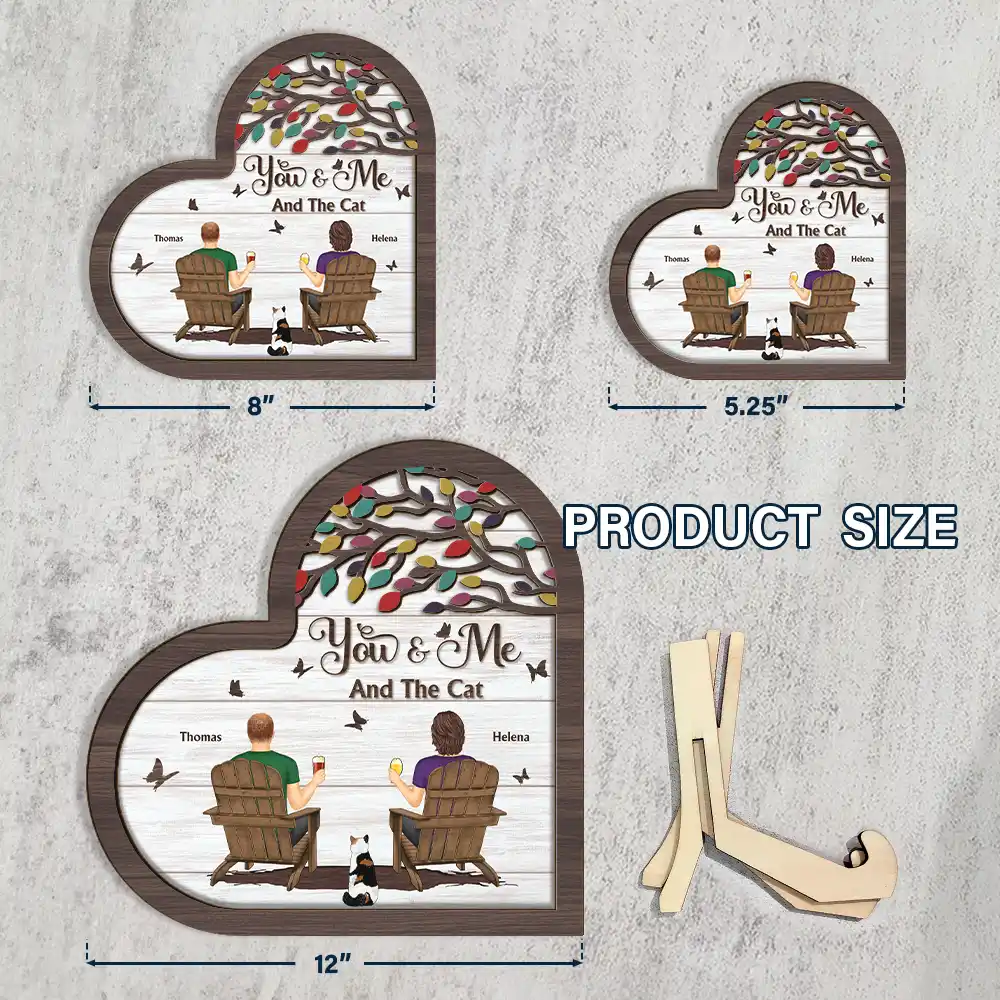 You And Me And The Fur Babies - Gift For Pet Couples - Personalized 2-Layered Wooden Plaque With Stand - Image 7