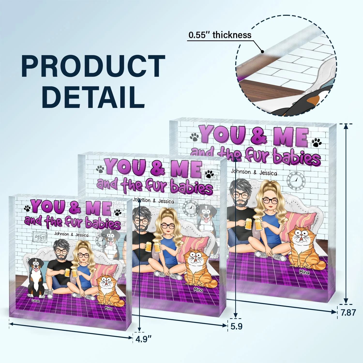 You And Me And The Fur Babies - Gift For Pet Couples - Personalized Square Shaped Acrylic Plaque - Image 5