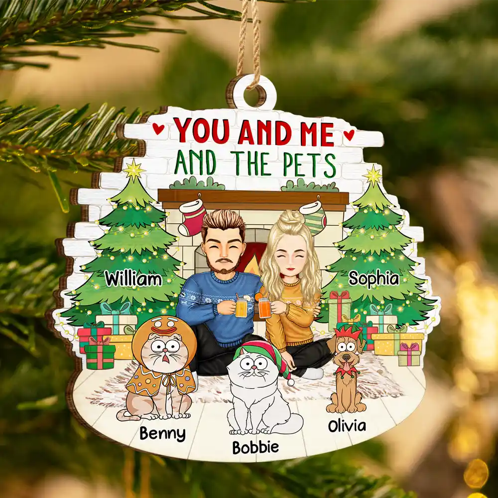 You And Me And The Fur Babies - Personalized Custom Shaped Wooden Ornament - Image 3