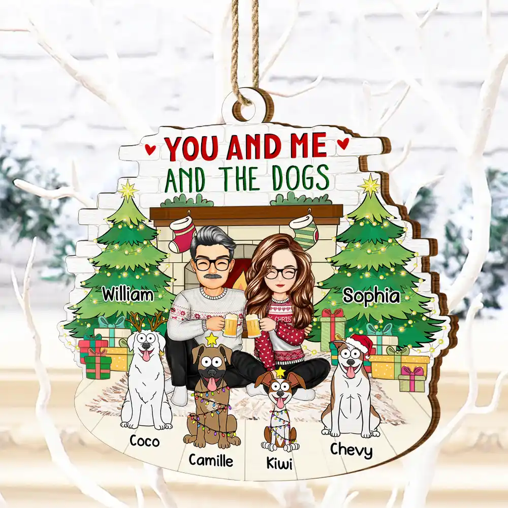 You And Me And The Fur Babies - Personalized Custom Shaped Wooden Ornament - Image 4