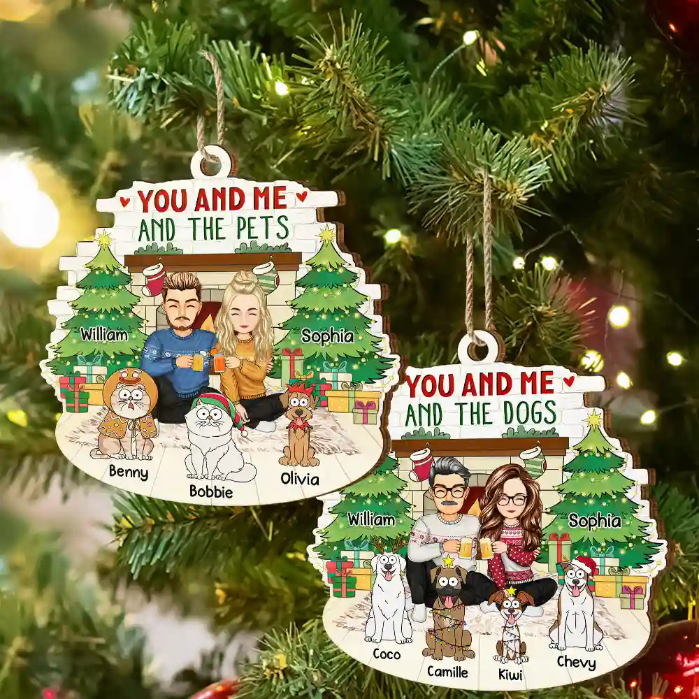 You And Me And The Fur Babies - Personalized Custom Shaped Wooden Ornament - Image 6
