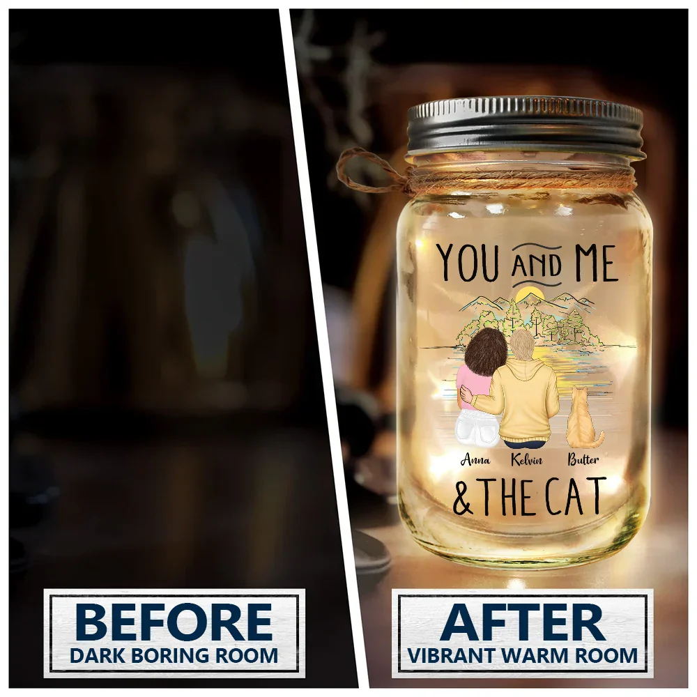 You And Me And The Fur Babies - Personalized Mason Jar Light - Image 4