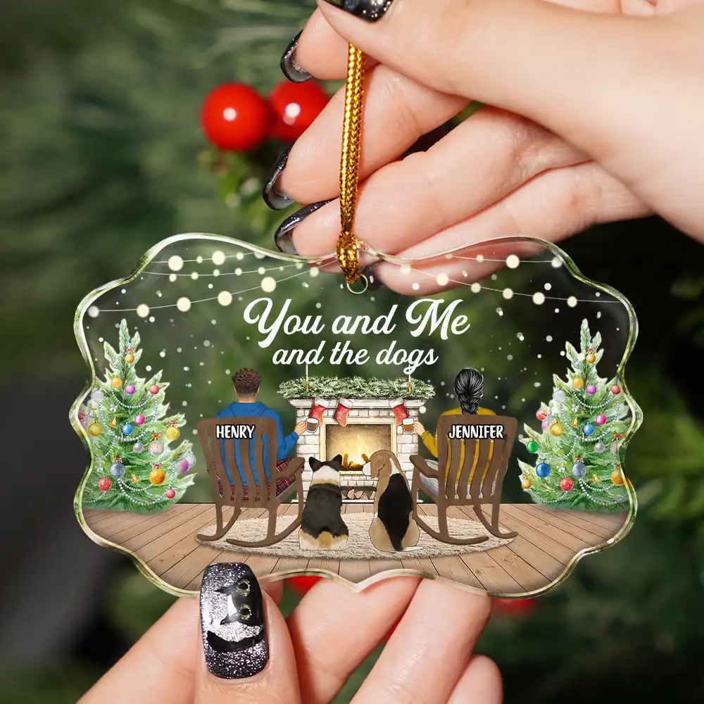 You And Me And The Fur Babies - Personalized Medallion Glass Ornament - Image 2