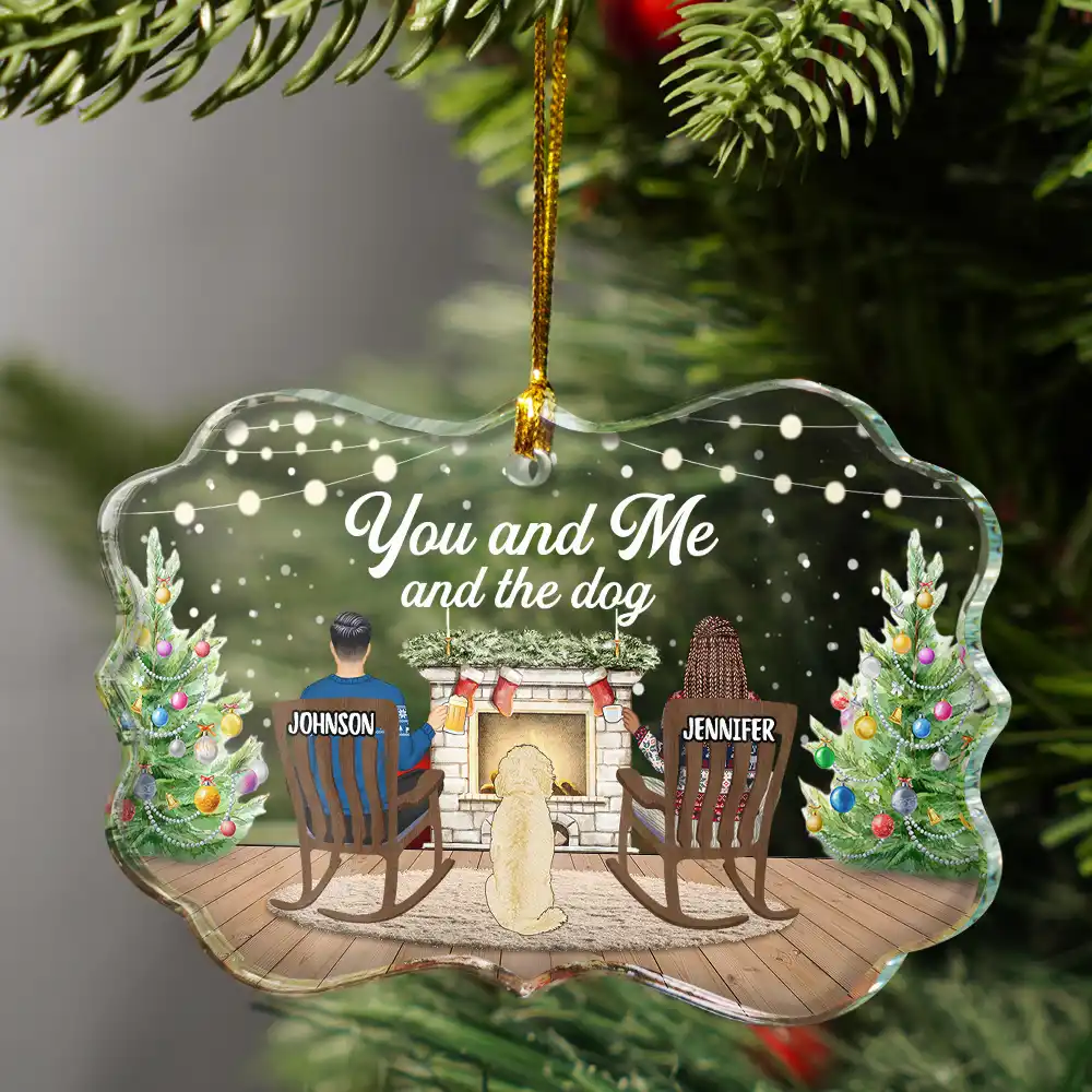 You And Me And The Fur Babies - Personalized Medallion Glass Ornament - Image 3