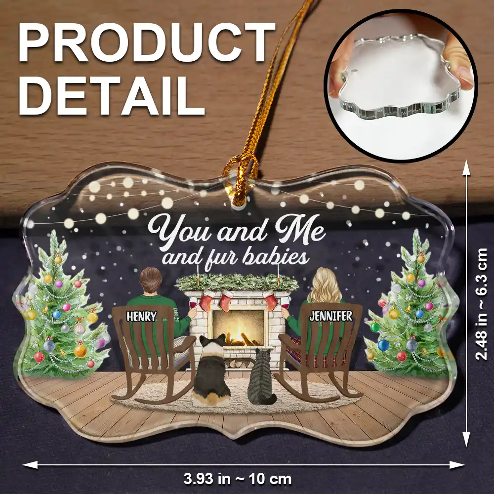 You And Me And The Fur Babies - Personalized Medallion Glass Ornament - Image 5