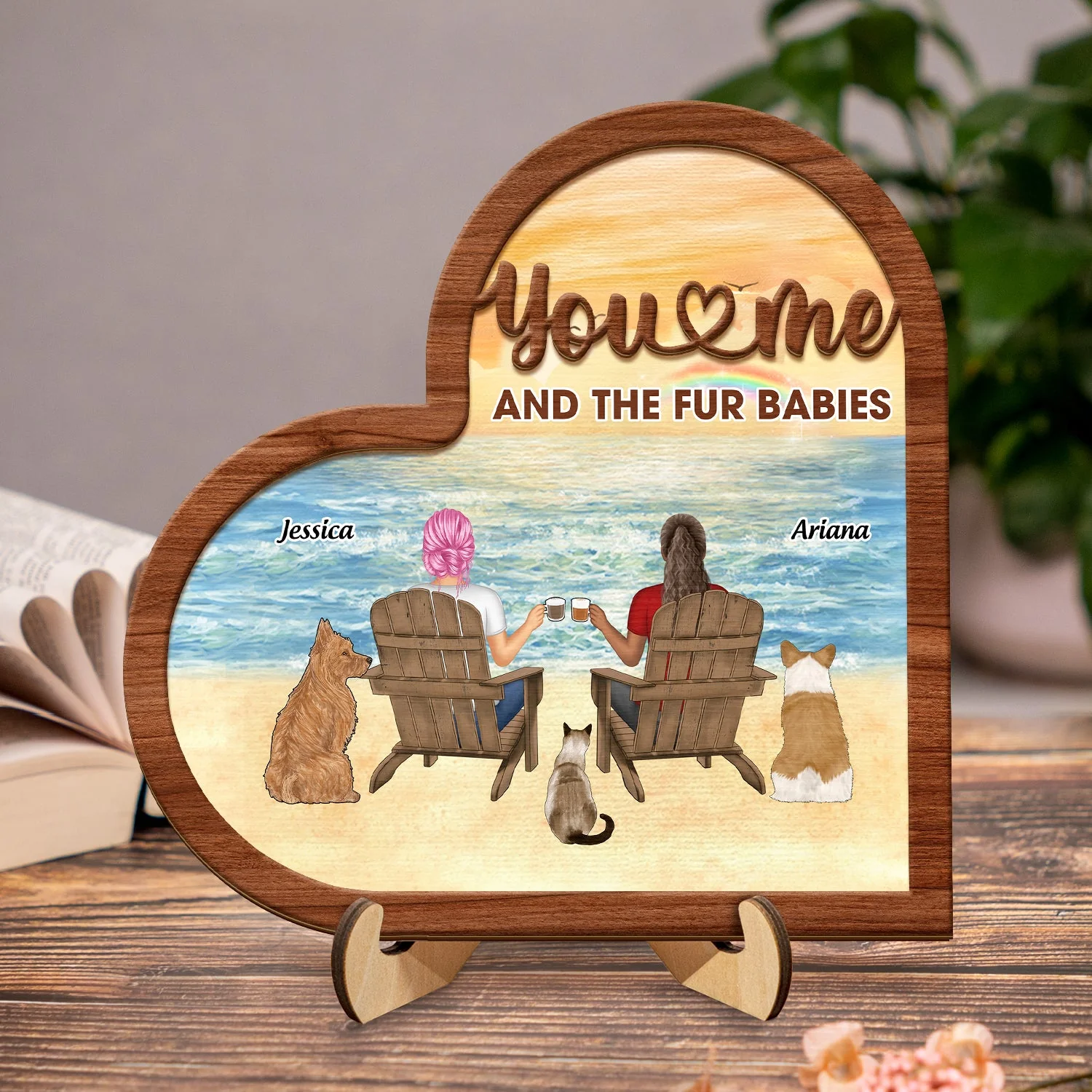 You And Me And The Fur Babies Sunflower - Gift For Pet Lovers - Personalized 2-Layered Wooden Plaque With Stand - Image 2