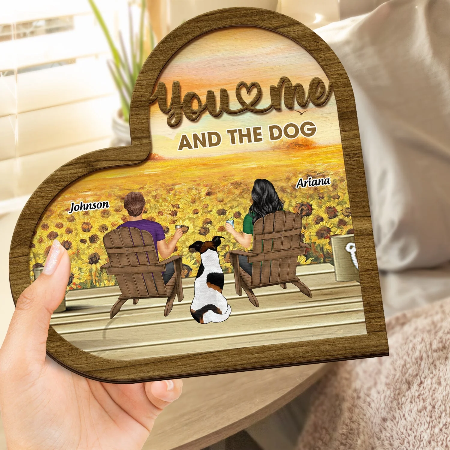 You And Me And The Fur Babies Sunflower - Gift For Pet Lovers - Personalized 2-Layered Wooden Plaque With Stand - Image 4