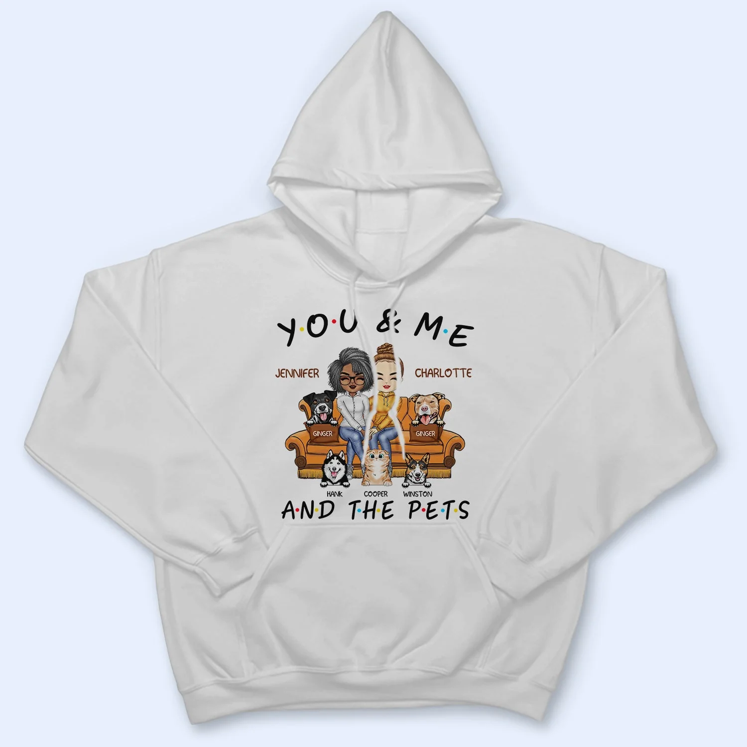 You And Me And The Pets - Birthday, Anniversary Gift For Spouse, Lover, Husband, Wife, Boyfriend, Girlfriend, Couple Who Love Dogs, Cats - Personalized Custom T Shirt - Image 4