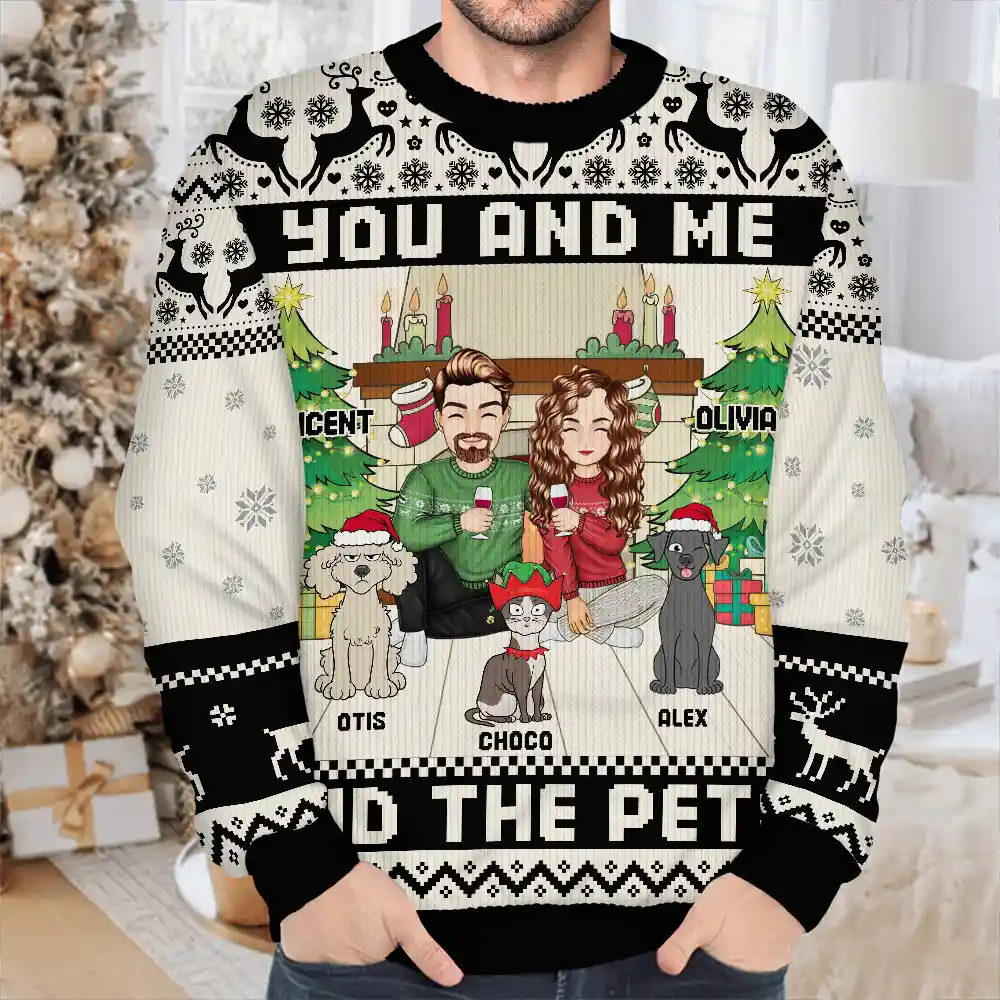 You And Me And The Pets - Personalized Unisex Ugly Sweater - Image 4