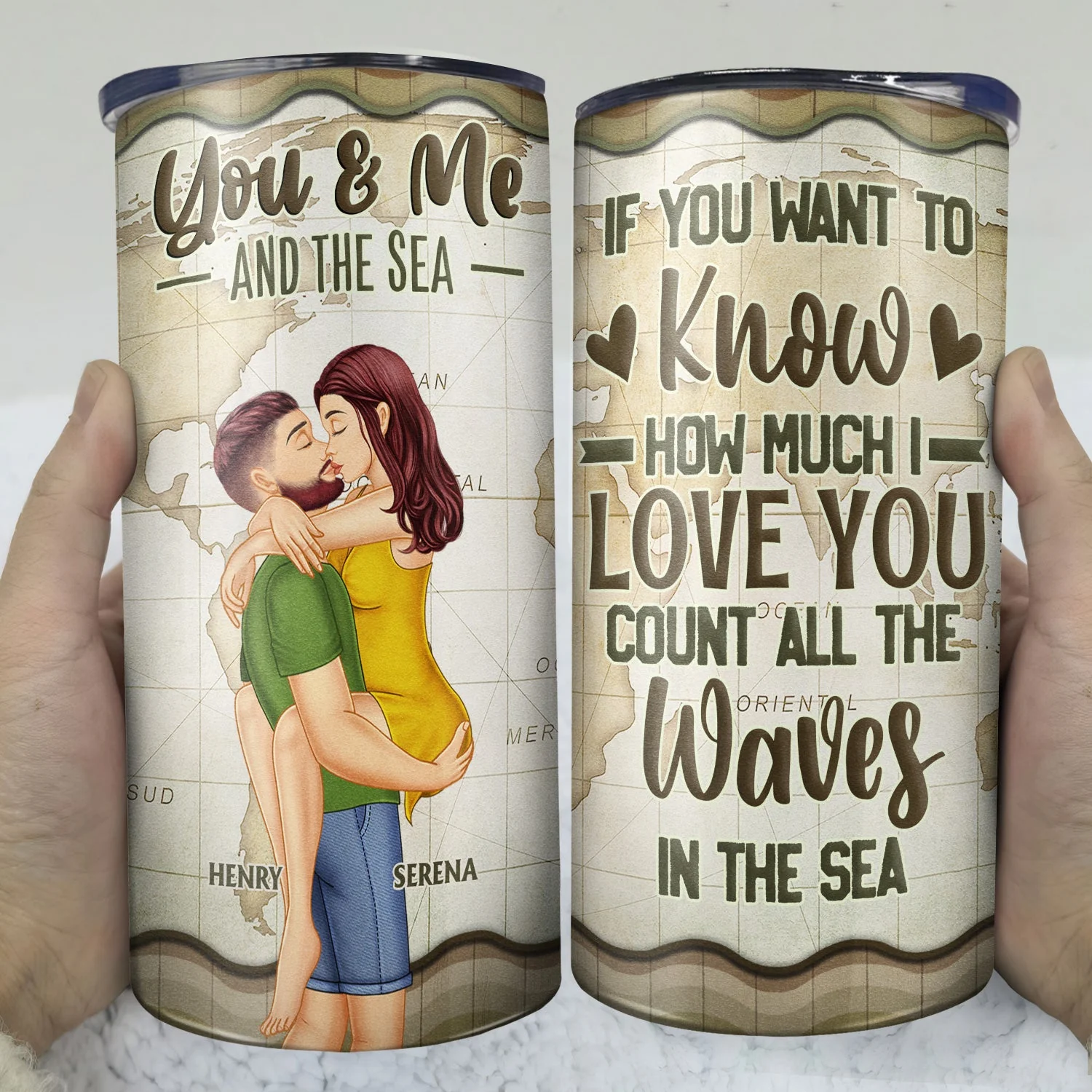 You And Me And The Sea - Birthday, Loving, Anniversary, Vacation, Travel Gift For Spouse, Husband, Wife, Couple, Boyfriend, Girlfriend - Personalized 4 In 1 Can Cooler Tumbler - Image 3