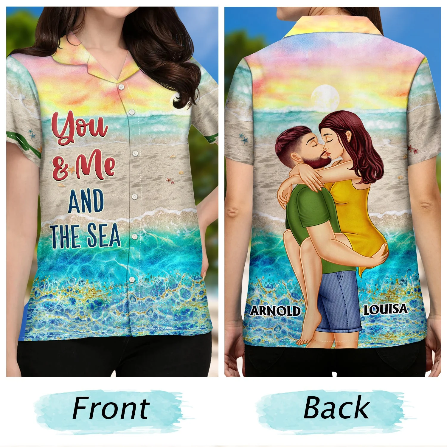 You And Me And The Sea - Birthday, Loving, Anniversary, Vacation, Travel Gift For Spouse, Husband, Wife, Couple, Boyfriend, Girlfriend - Personalized Hawaiian Shirt - Image 4