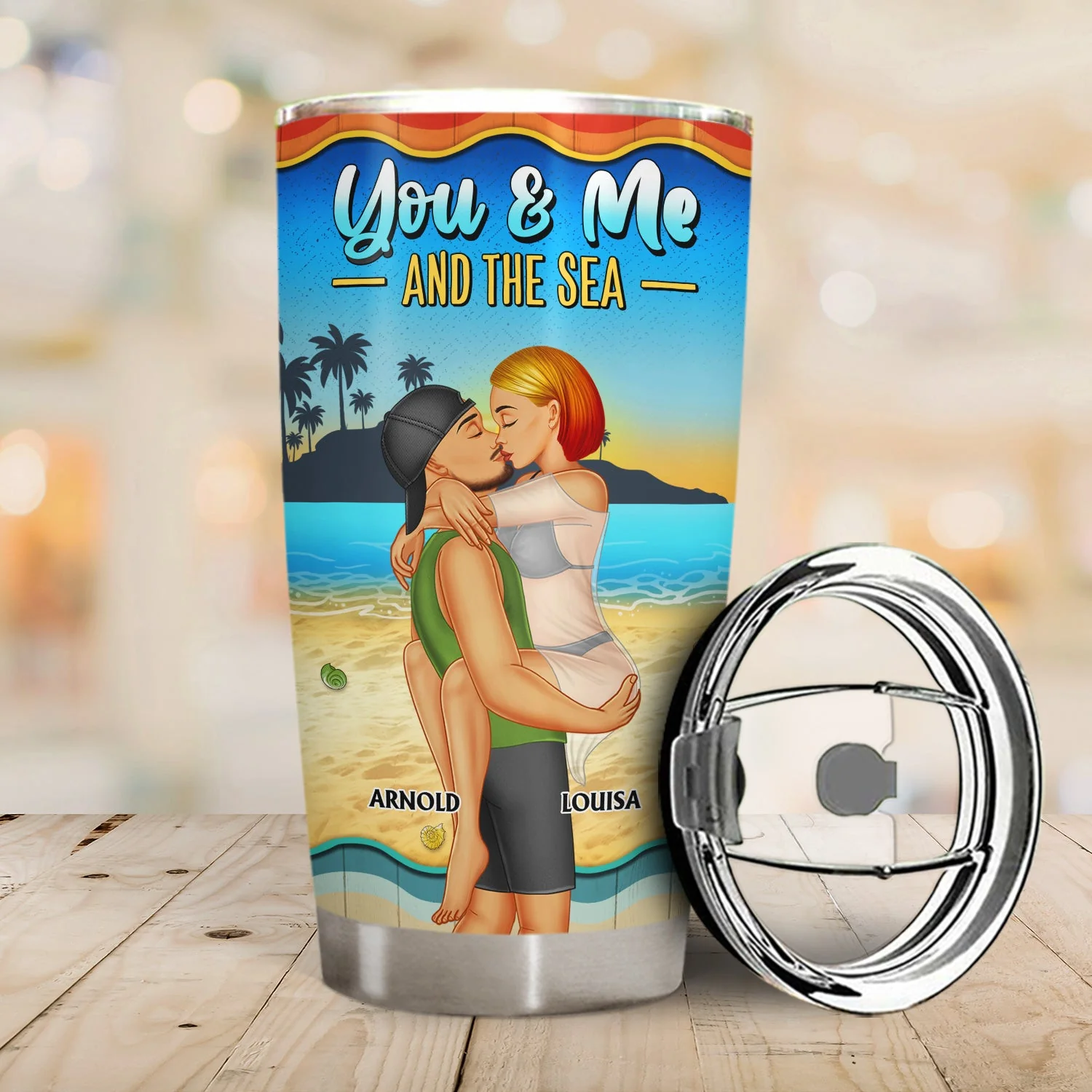 You And Me And The Sea - Birthday, Loving, Anniversary, Vacation, Travel Gift For Spouse, Husband, Wife, Couple, Boyfriend, Girlfriend - Personalized Tumbler - Image 2