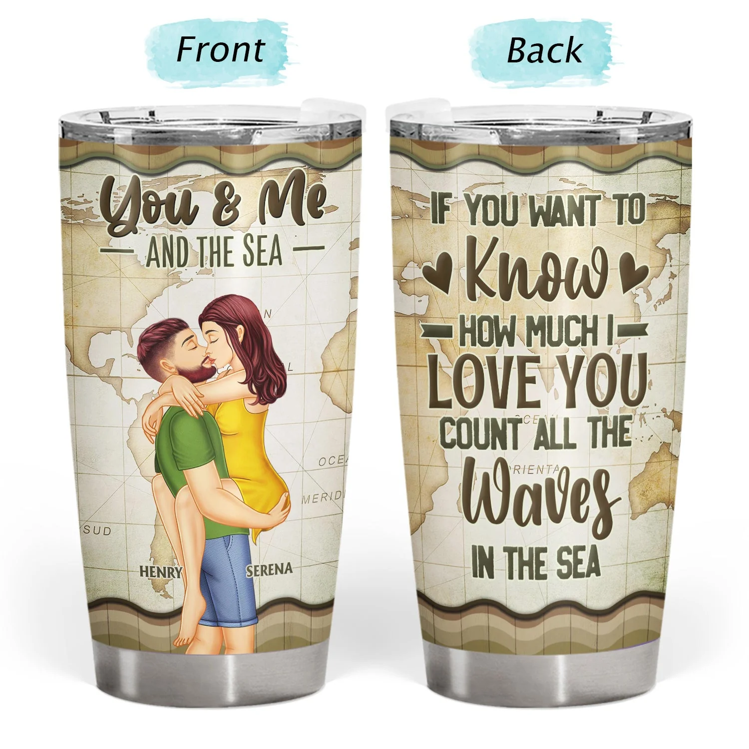 You And Me And The Sea - Birthday, Loving, Anniversary, Vacation, Travel Gift For Spouse, Husband, Wife, Couple, Boyfriend, Girlfriend - Personalized Tumbler - Image 3