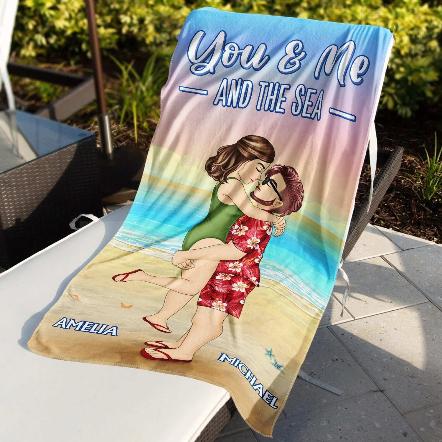 You And Me And The Sea - Loving, Anniversary, Vacation, Travel Gift For Spouse, Husband, Wife, Couple, Boyfriend, Girlfriend - Personalized Beach Towel - Image 3