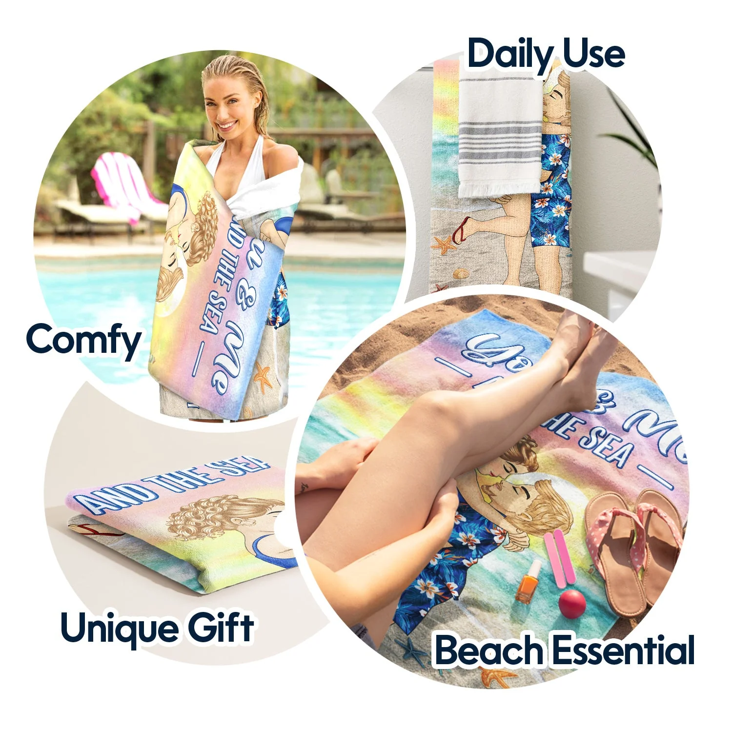 You And Me And The Sea - Loving, Anniversary, Vacation, Travel Gift For Spouse, Husband, Wife, Couple, Boyfriend, Girlfriend - Personalized Beach Towel - Image 5