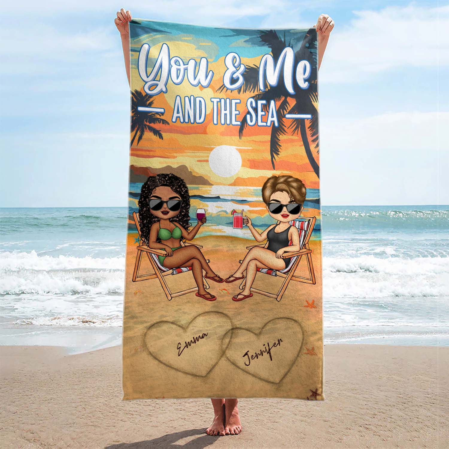 You And Me And The Sea Traveling Beach Swimming Picnic Vacation - Birthday, Funny Gift For Her, Him, Couples, Family - Personalized Custom Beach Towel - Image 2