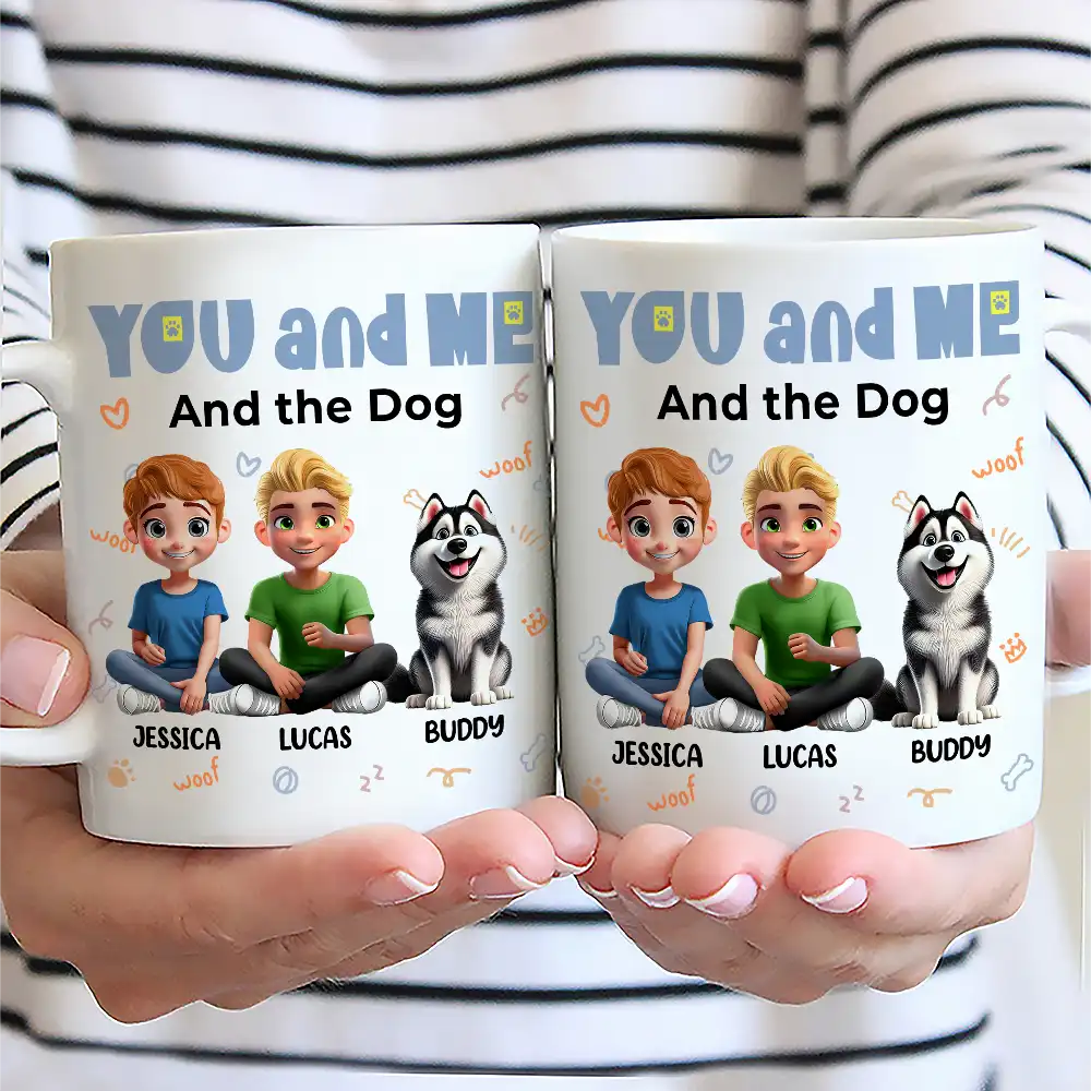 You And Me & The Dogs Sitting Couple - Personalized Mug - Image 2
