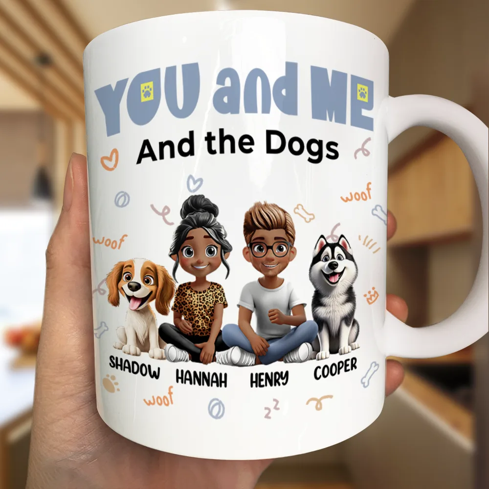 You And Me & The Dogs Sitting Couple - Personalized Mug - Image 3