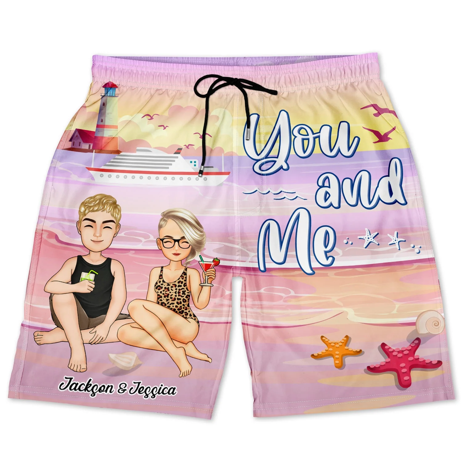 You And Me Together For Shore - Gift For Couples, Spouse, Lover, Husband, Wife, Boyfriend, Girlfriend - Personalized Couple Beach Shorts - Image 3