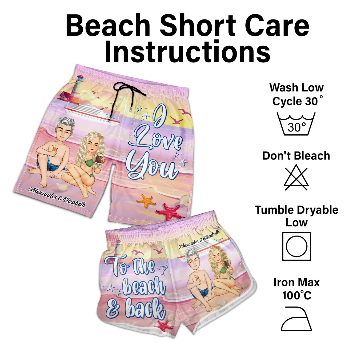 You And Me Together For Shore - Gift For Couples, Spouse, Lover, Husband, Wife, Boyfriend, Girlfriend - Personalized Couple Beach Shorts - Image 7