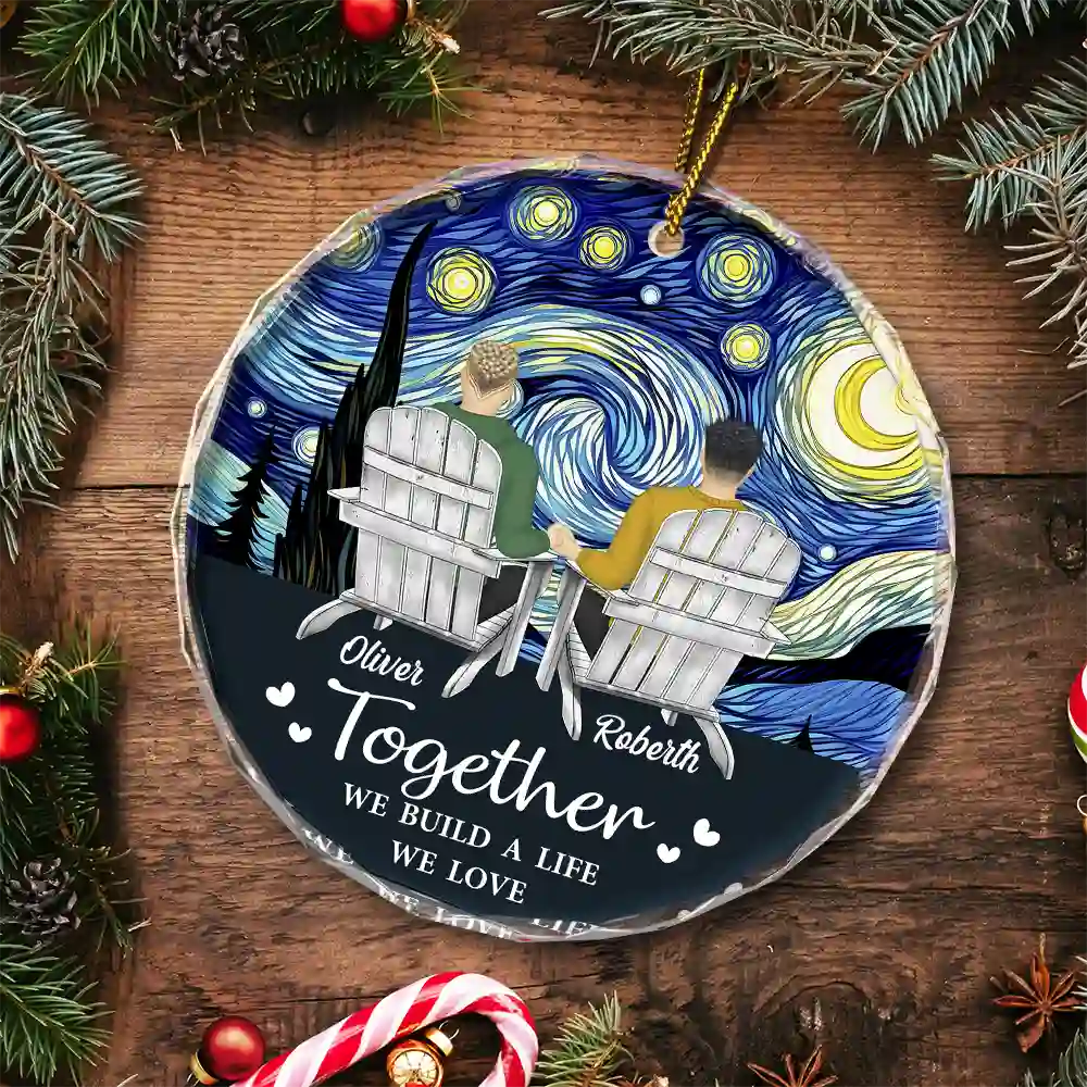 You And Me We Got This Christmas Couple - Personalized Circle Glass Ornament - Image 5