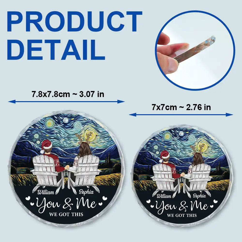 You And Me We Got This Christmas Couple - Personalized Circle Glass Ornament - Image 6