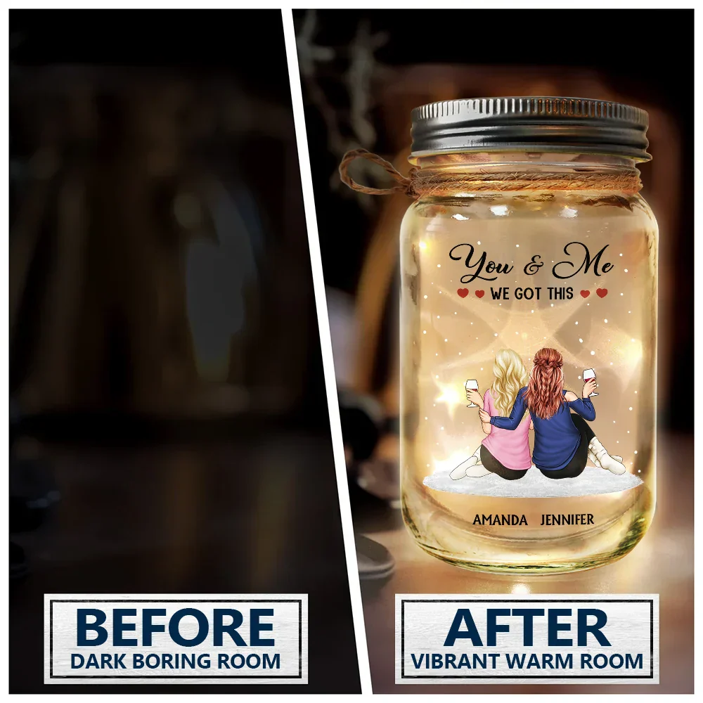 You And Me We Got This I Wish I Could Christmas Couples - Personalized Mason Jar Light - Image 4
