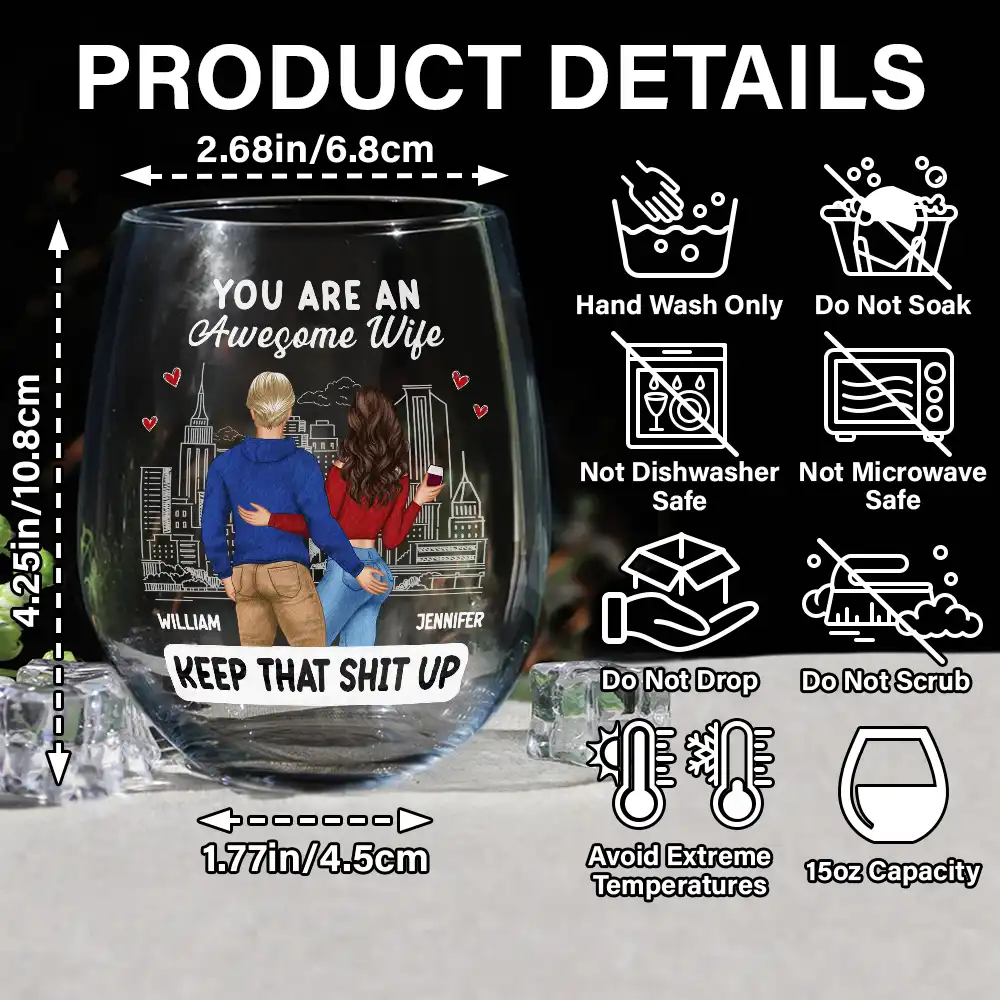 You Are An Awesome Wife - Personalized Stemless Wine Glass - Image 5