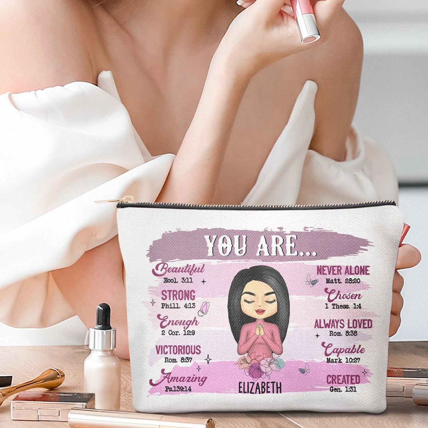 You Are Beautiful - Gift For Yourself, Gift For Women, Gift For Her - Personalized Cosmetic Bag - Image 2