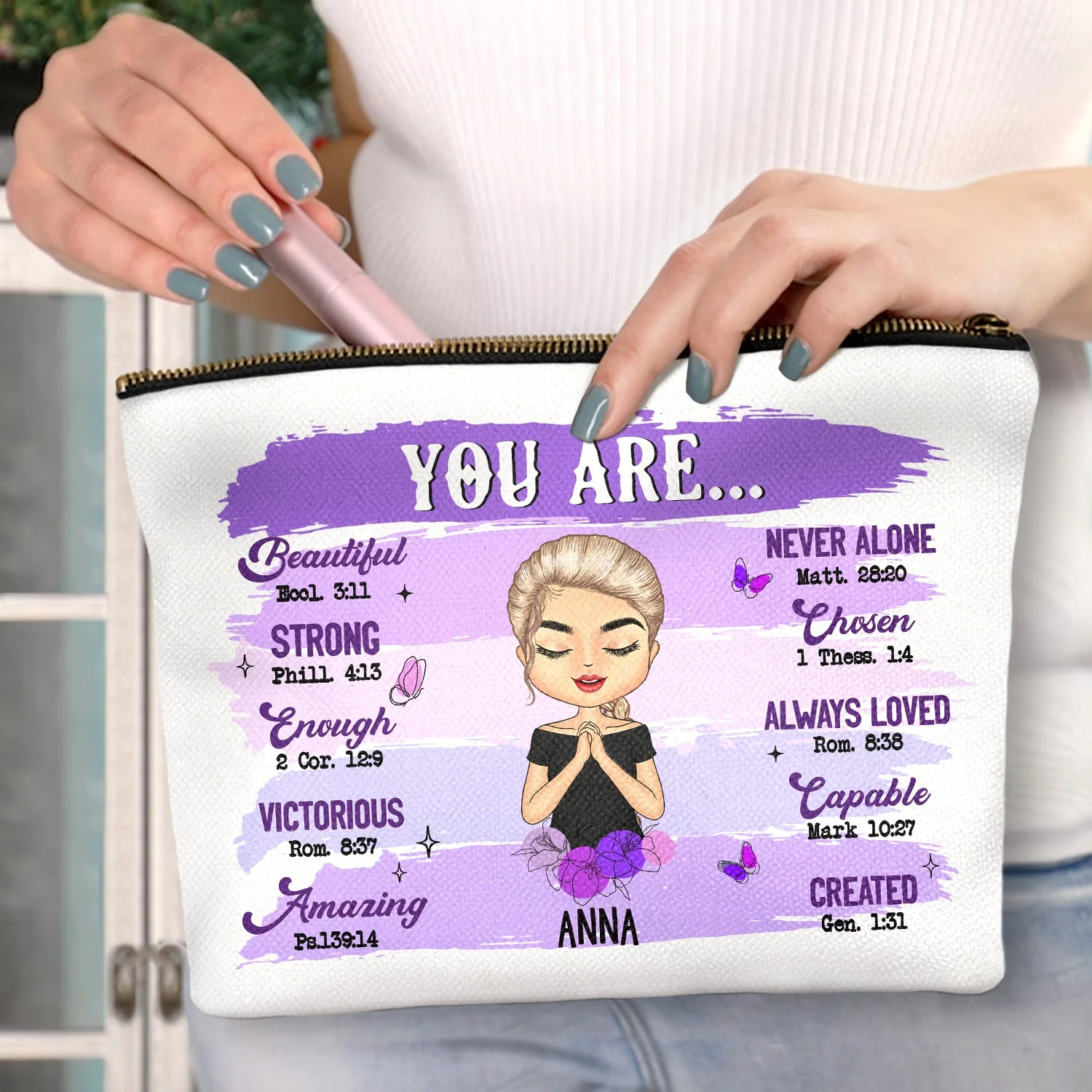 You Are Beautiful - Gift For Yourself, Gift For Women, Gift For Her - Personalized Cosmetic Bag - Image 3