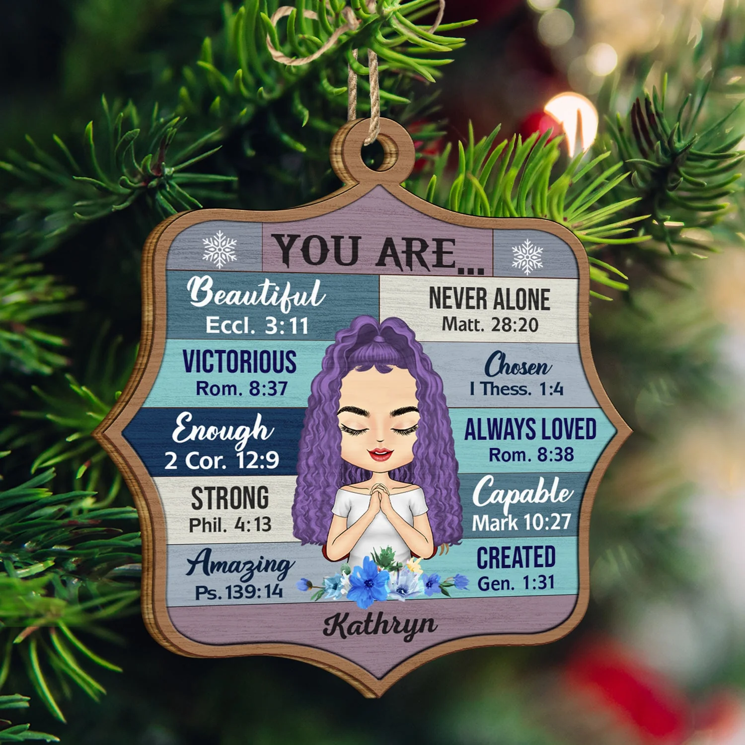 You Are Beautiful, Never Alone, Victorious, Chosen - Christmas Gift For Woman - Personalized Custom Shaped Wooden Ornament - Image 3