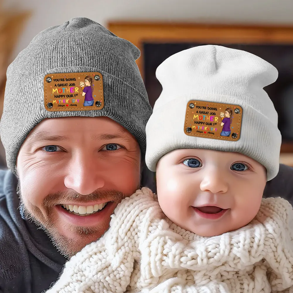You Are Doing A Great Job Mommy - Personalized Beanie With Leather Patch - Image 5