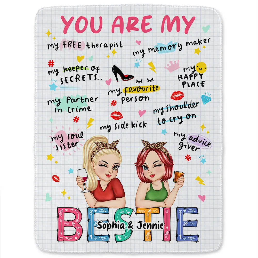 You Are My Bestie Cartoon - Personalized Fleece Blanket, Sherpa Blanket - Image 2
