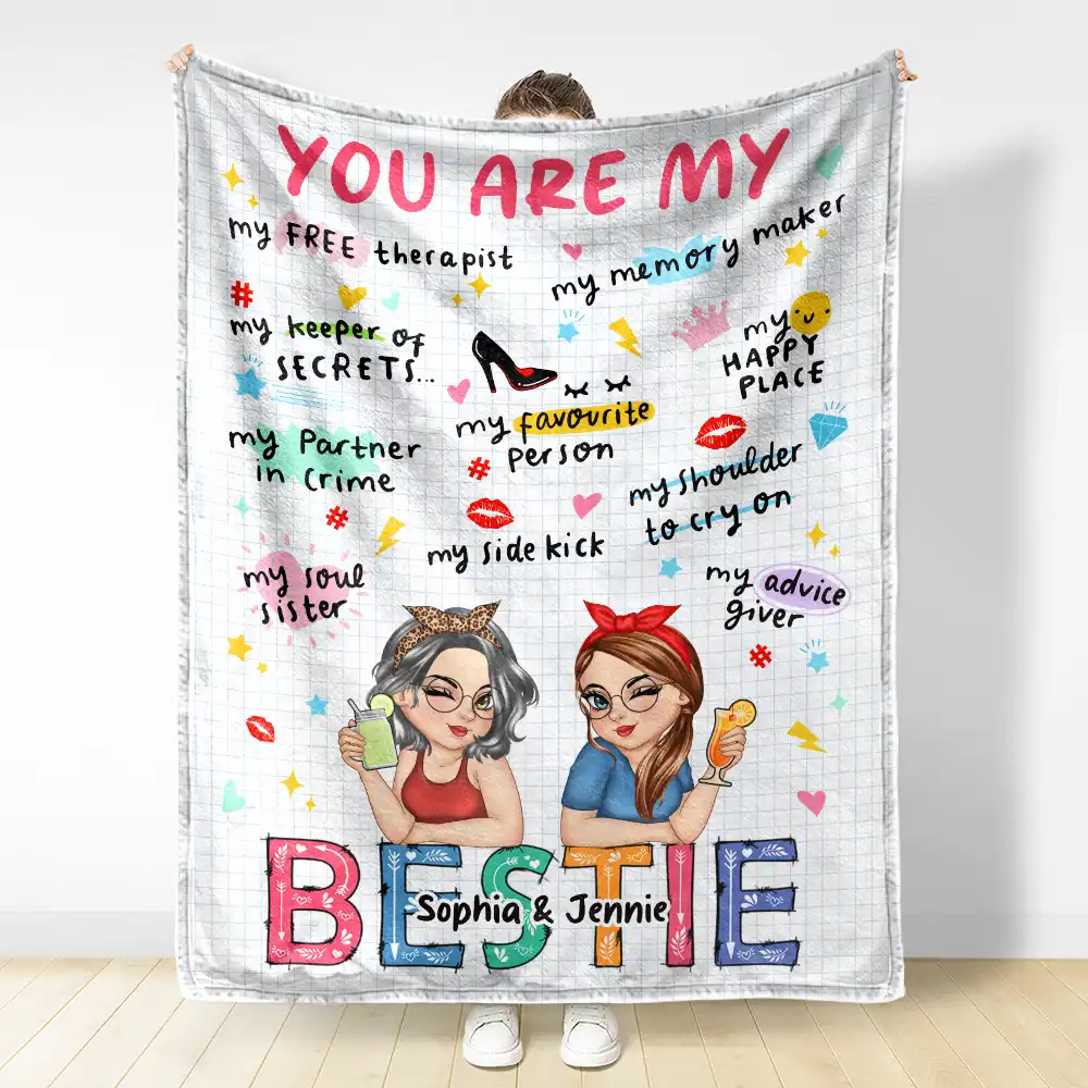 You Are My Bestie Cartoon - Personalized Fleece Blanket, Sherpa Blanket - Image 3
