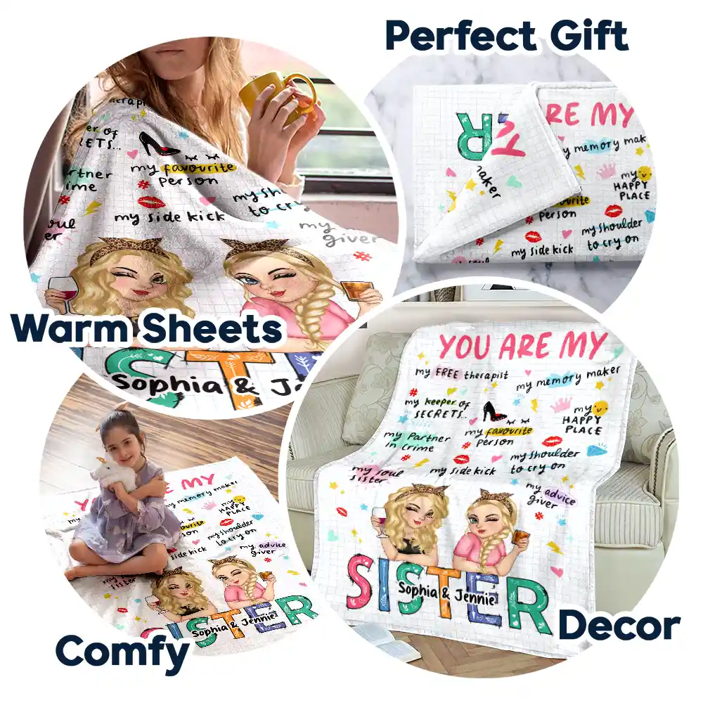 You Are My Bestie Cartoon - Personalized Fleece Blanket, Sherpa Blanket - Image 7