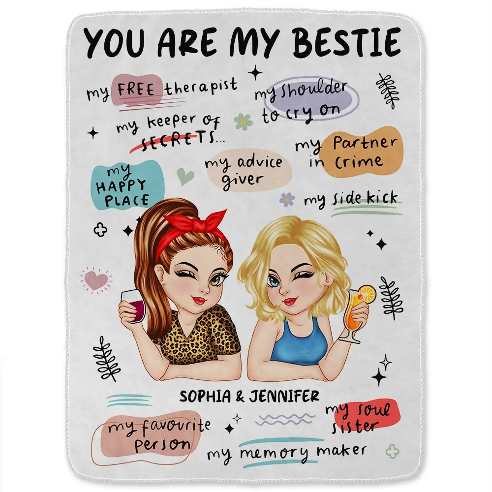 You Are My Bestie Turban Bestie - Personalized Fleece Blanket, Sherpa Blanket - Image 2