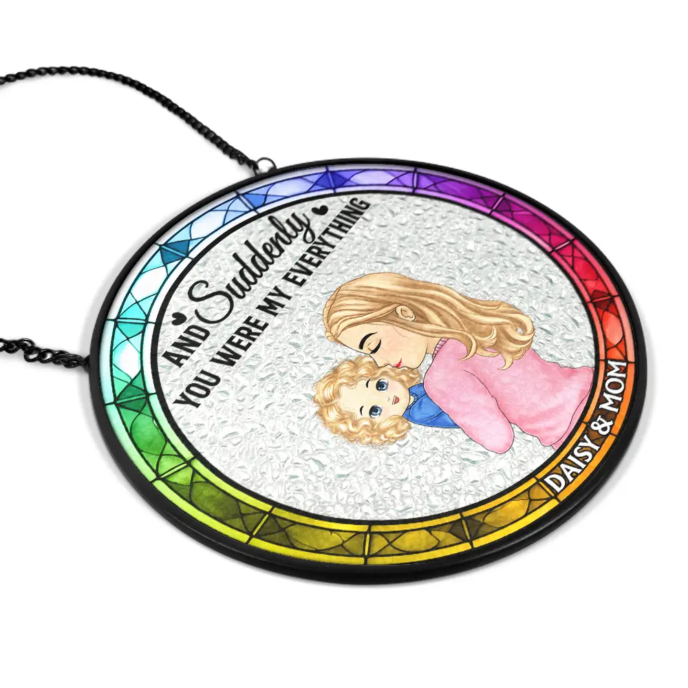 You Are My Everything Newborns New Mom - Personalized Stained Glass Window Hanging Suncatcher - Image 3