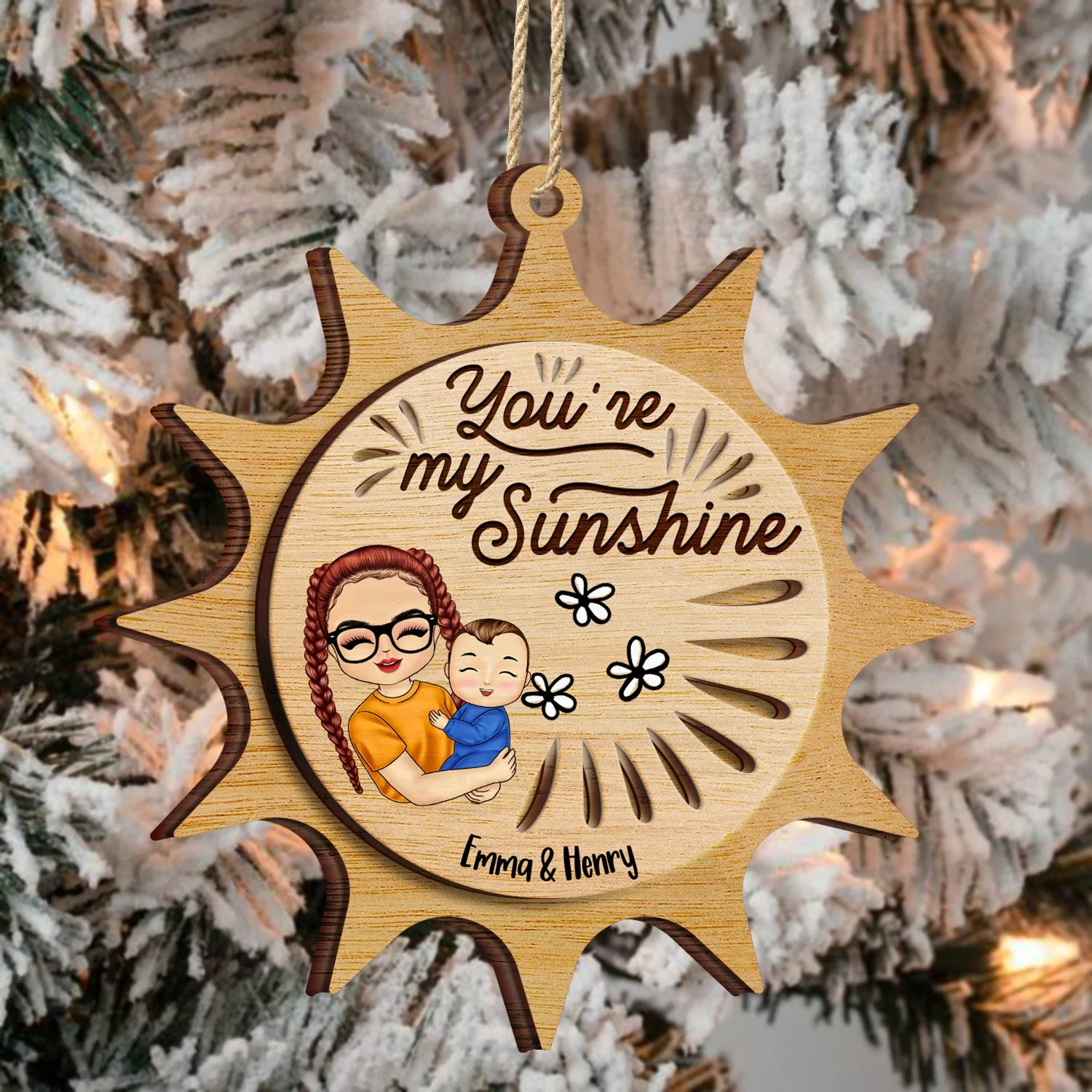 You Are My Sunshine Grandkids - Christmas Gift For Grandmother, Mother, Grandkids - Personalized 2-Layered Wooden Ornament - Image 3