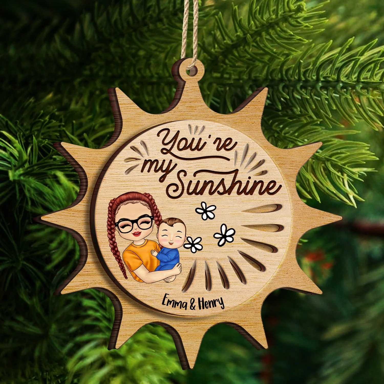 You Are My Sunshine Grandkids - Christmas Gift For Grandmother, Mother, Grandkids - Personalized 2-Layered Wooden Ornament - Image 4