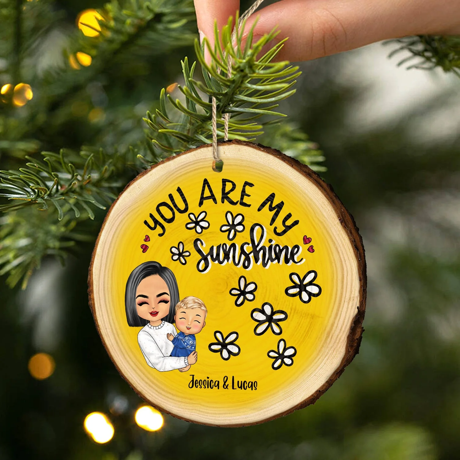 You Are My Sunshine Grandkids - Christmas Gift For Grandmother, Mother, Grandkids - Personalized Wood Slice Ornament - Image 2